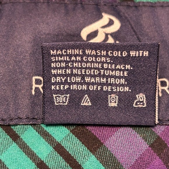 Rocawear Classic Short Sleeves Shirt Size XL Purple Teal and Black Striped Plaid - Picture 4 of 8